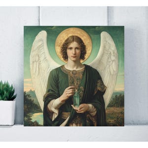 Archangel Raphael Matte Canvas Wall Art, Christian Gifts, Healing Protector Home Decor, Religious Painting Wall Decor, Sick Patient Gift
