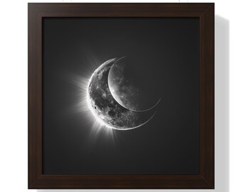 Póster enmarcado de luna creciente, regalo conmemorativo de eclipse lunar, arte espacial en blanco y negro, regalos de astronomía de astronautas, decoración de pared de eclipse