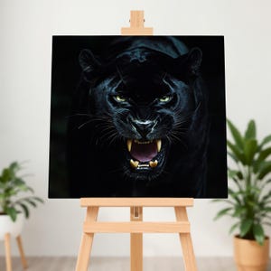 Black Panther Canvas Wall Art, Majestic Big Cat Print, Jungle Wildlife Decor, Modern Animal Art, Sleek Panther Wall Decor, Man Cave Decor