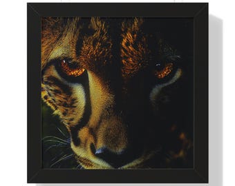 Cheetah Framed Poster Decor, Big Cat Wall Art, Jungle Wildlife Print, Safari Animal Decor, Fierce Cheetah Eyes, Modern Home Artwork