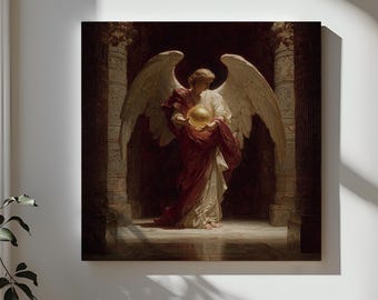 Archangel Uriel, Angel Painting on Wood, Peruvian Painted Art