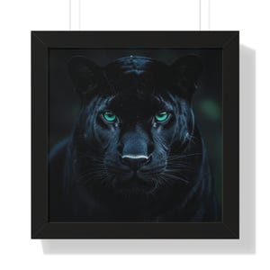 パンサーの額入りポスター、ブラックパンサーのウォールアート、大型猫の野生動物のプリント、ジャングルの動物の装飾、獰猛なパンサーの目、モダンなアートワーク