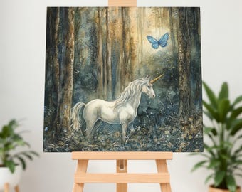Unicorn Painting Canvas Wall Art, Unicorn Story Fantasy Wall Decor, Nursery Kids Room Decor, Magical Home Decoration, Mythical Bedroom Decor
