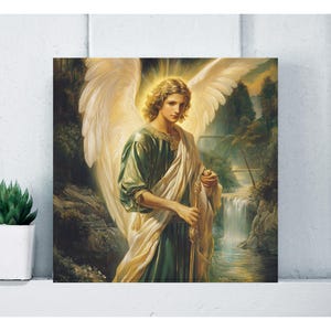 Archangel Raphael Matte Canvas Wall Art, Christian Gifts, Healing Protector Home Decor, Religious Painting Wall Decor, Sick Patient Gift