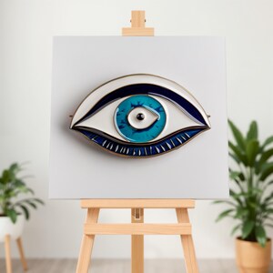 Art mural toile mauvais œil, décoration d'intérieur protection bohème moderne, oeuvre d'art bleu spirituel mauvais œil, art mural mystique