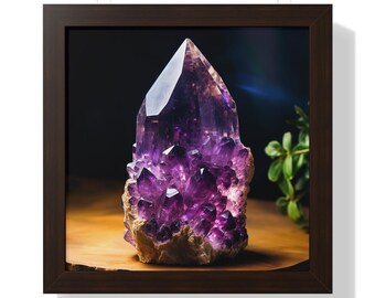 Arte de pared enmarcado con piedras preciosas de amatista moderna, arte de pared de cristal violeta, arte de geoda de lujo, arte de pared de mineros, decoración de granja con piedras preciosas