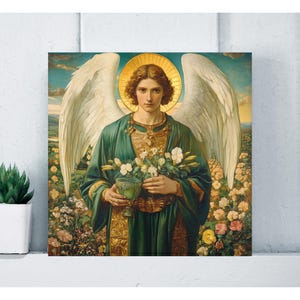 Archangel Raphael Matte Canvas Wall Art, Christian Gifts, Healing Protector Home Decor, Religious Painting Wall Decor, Sick Patient Gift