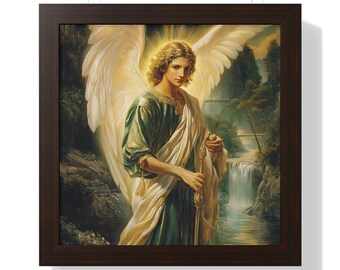 Archangel Raphael Healing Decor Framed Vertical Poster, Christian Gifts, Protection Decor Print Wall Art, Religious Artwork, Home Decor