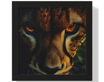 Cheetah Framed Poster Decor, Big Cat Wall Art, Jungle Wildlife Print, Safari Animal Decor, Fierce Cheetah Eyes, Modern Home Artwork