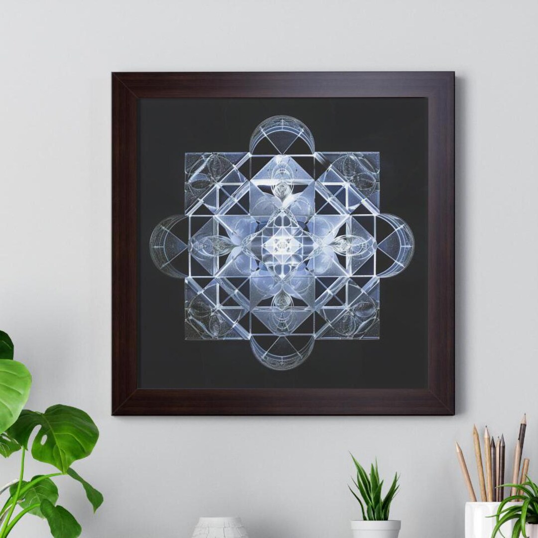 Metatron Cube Blue Framed Wall Hanging Art Decor, Sacred Geometry Wall ...