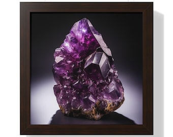 Arte de pared enmarcado con piedras preciosas de amatista moderna, arte de pared de cristal violeta, arte de geoda de lujo, arte de pared de mineros, decoración de granja con piedras preciosas
