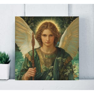 Archangel Raphael Matte Canvas Wall Art, Christian Gifts, Healing Protector Home Decor, Religious Painting Wall Decor, Sick Patient Gift