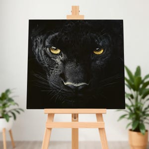 Panther Canvas Wall Art, Black Panther Print, Big Cat Wildlife Decor, Jungle Animal Artwork, Fierce Panther Eyes, Modern Wall Decor