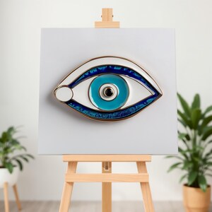Art mural toile mauvais œil, décoration d'intérieur protection bohème moderne, oeuvre d'art bleu spirituel mauvais œil, art mural mystique