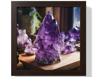 Arte de pared enmarcado con piedras preciosas de amatista moderna, arte de pared de cristal violeta, arte de geoda de lujo, arte de pared de mineros, decoración de granja con piedras preciosas