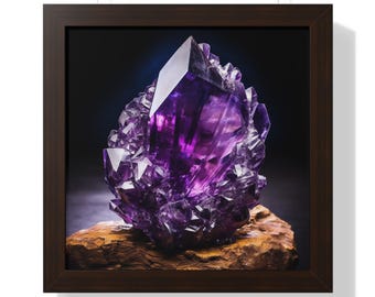 Arte de pared enmarcado con piedras preciosas de amatista moderna, arte de pared de cristal violeta, arte de geoda de lujo, arte de pared de mineros, decoración de granja con piedras preciosas