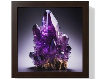 Arte de pared enmarcado con piedras preciosas de amatista moderna, arte de pared de cristal violeta, arte de geoda de lujo, arte de pared de mineros, decoración de granja con piedras preciosas