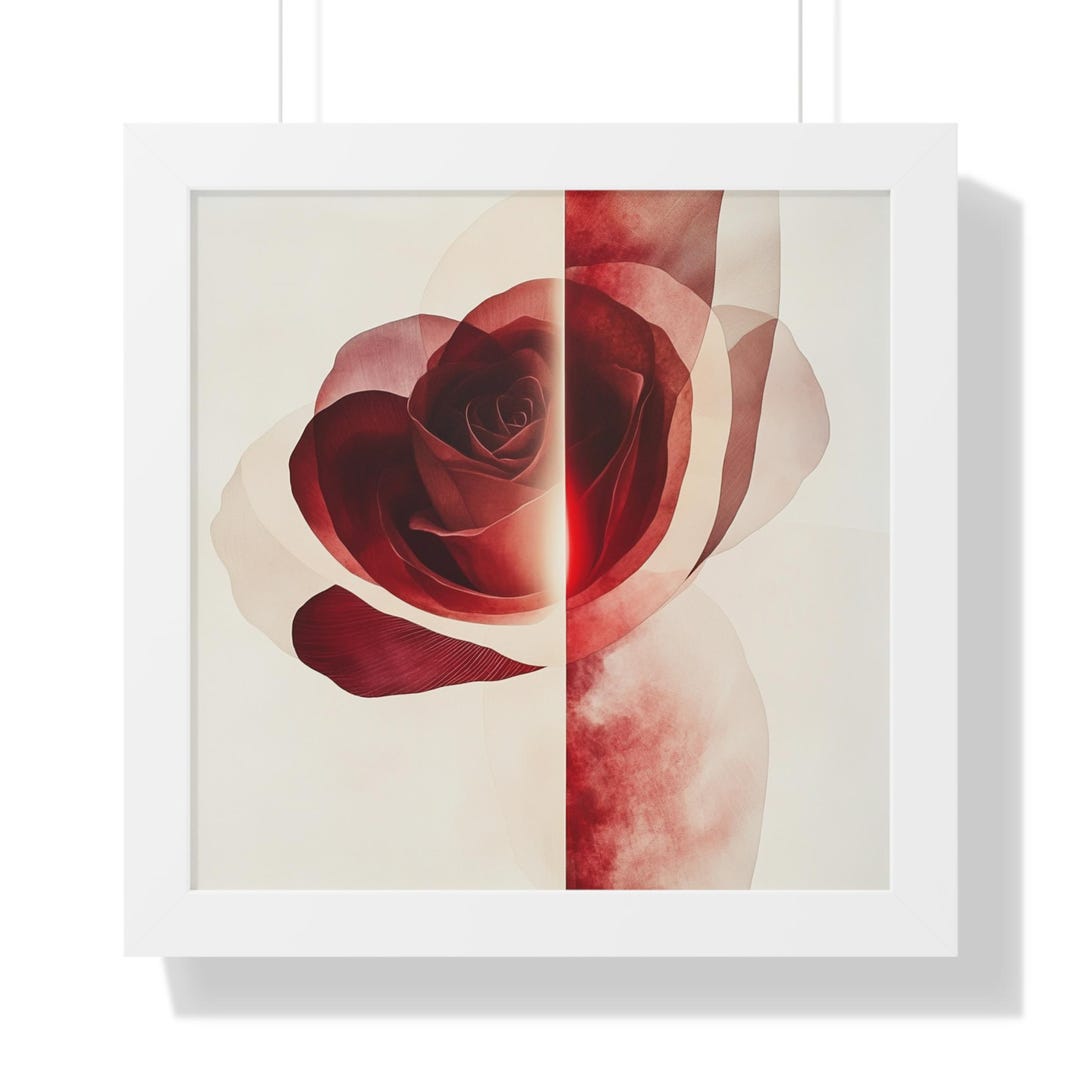 Modern Red Rose Framed Wall Art, Elegant Floral Photography Print ...