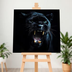 Black Panther Canvas Wall Art, Majestic Big Cat Print, Jungle Wildlife Decor, Modern Animal Art, Sleek Panther Wall Decor, Man Cave Decor