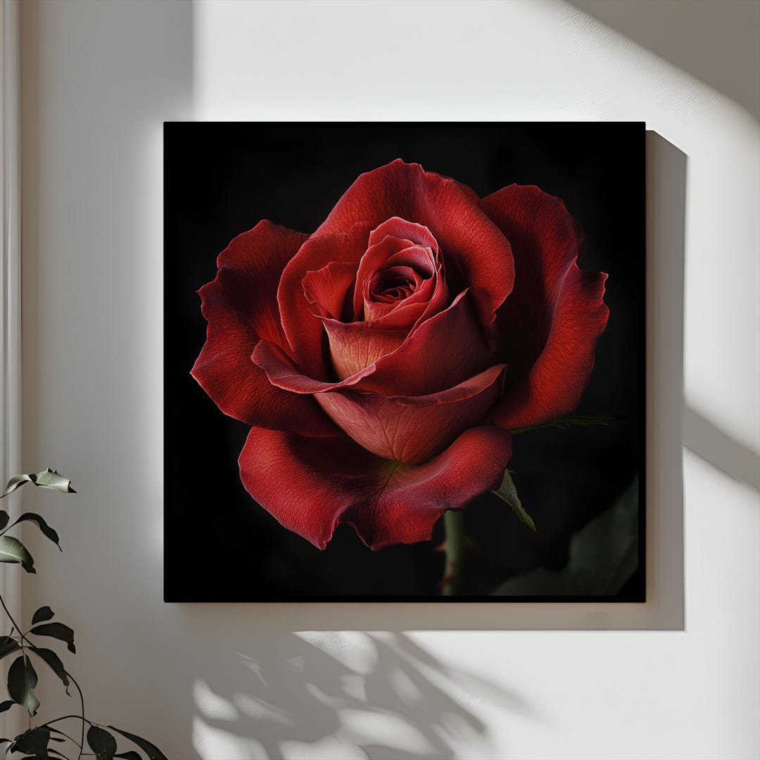 Luxury Red Rose Canvas Wall Art - Romantic Floral Decor - Dark ...