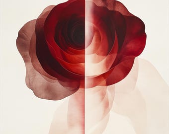 Abstract Red Rose Wall Art Print - Modern Floral Decor - Romantic Botanical Watercolor Painting - Romantic Home Decor - Floral Wall Art