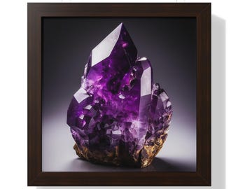 Arte de pared enmarcado con piedras preciosas de amatista moderna, arte de pared de cristal violeta, arte de geoda de lujo, arte de pared de mineros, decoración de granja con piedras preciosas