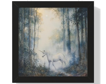 Póster enmarcado con pintura de unicornio, arte de pared, historia de unicornio, decoración mágica, arte de fantasía, decoración de habitación de niñas y niños, regalo de cumpleaños para decoración de guardería
