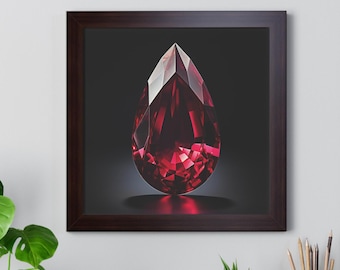 Teardrop Ruby Crystal Framed Wall Art, Luxury Gemstone Wall Hanging Decor Living room Wall Decor, 40th Year Anniversary Gift Unique Wall Art