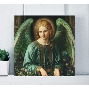 Archangel Raphael Matte Canvas Wall Art, Christian Gifts, Healing Protector Home Decor, Religious Painting Wall Decor, Sick Patient Gift