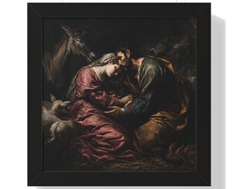 Mary and Joseph Framed Poster, Christmas Christian Gift Wall Art, Religious Wall Decor