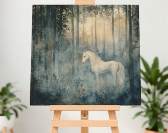 Unicorn Painting Canvas Wall Art, Unicorn Story Fantasy Wall Decor, Nursery Kids Room Decor, Magical Home Decoration, Mythical Bedroom Decor
