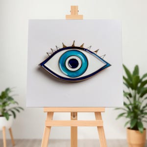 Art mural toile mauvais œil, décoration d'intérieur protection bohème moderne, oeuvre d'art bleu spirituel mauvais œil, art mural mystique