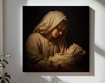 Madonna and Child Canvas, Nativity Wall Art, Mary and Jesus Painting, Christian Art,Religious Home Decor,Christmas Faith Gift,Fine Art Print