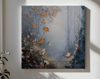 Fairy Forest Canvas Wall Art, Enchanted Woodland Painting,Magical Fairy Lights Decor,Whimsical Nature Wall Print,Fantasy Cottagecore Artwork