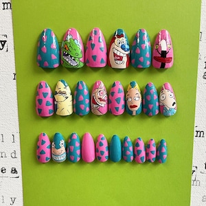 Retro Cartoons: Hand Painted Press On Nail Set (24 pc)