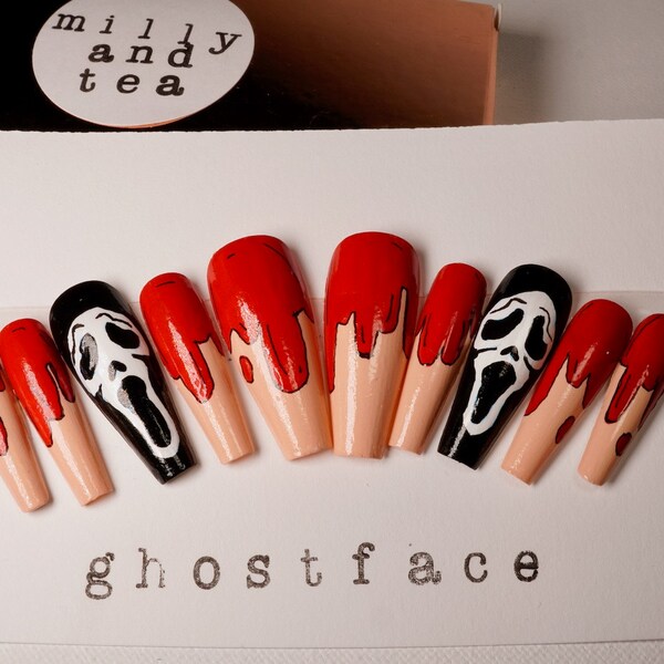 Ghost Face Set: Custom Hand Painted Press-On Nails