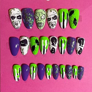 Beetlejuice: Hand Painted Press On Nail Set (24pc)
