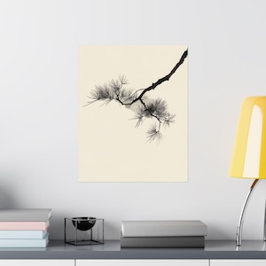 Pine Branch Print, Japanese Ink Style Wall Art, Zen Minimalist Decor, Sumi e Inspired Print image 3