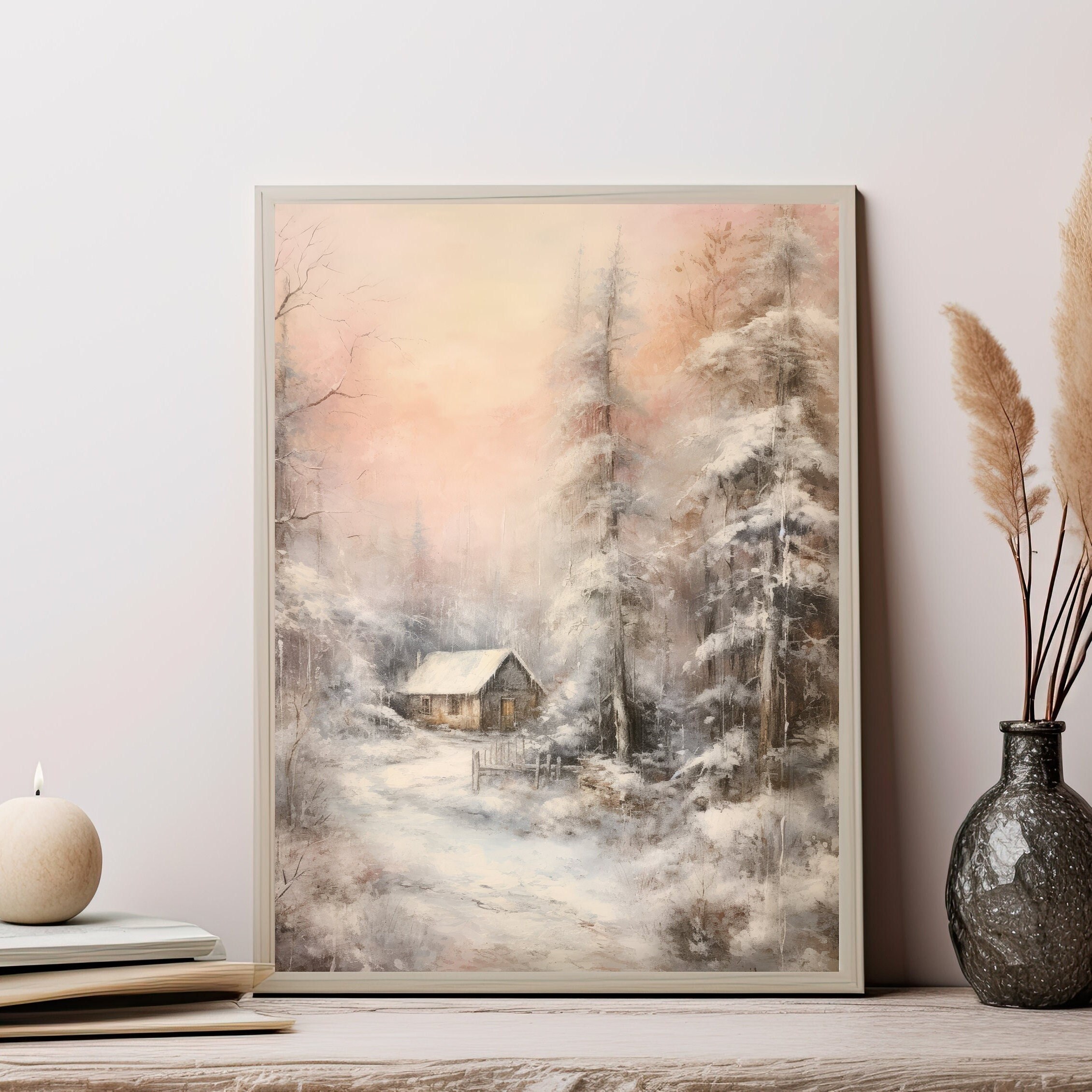 Vintage Winter Cabin Print Winter Wall Art White Wall Art Etsy