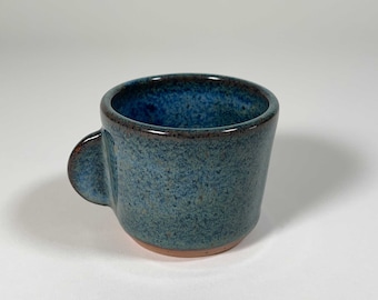 Handmade Pottery Espresso Cup with Half Circle Handle, 3 fl oz, Blue-green