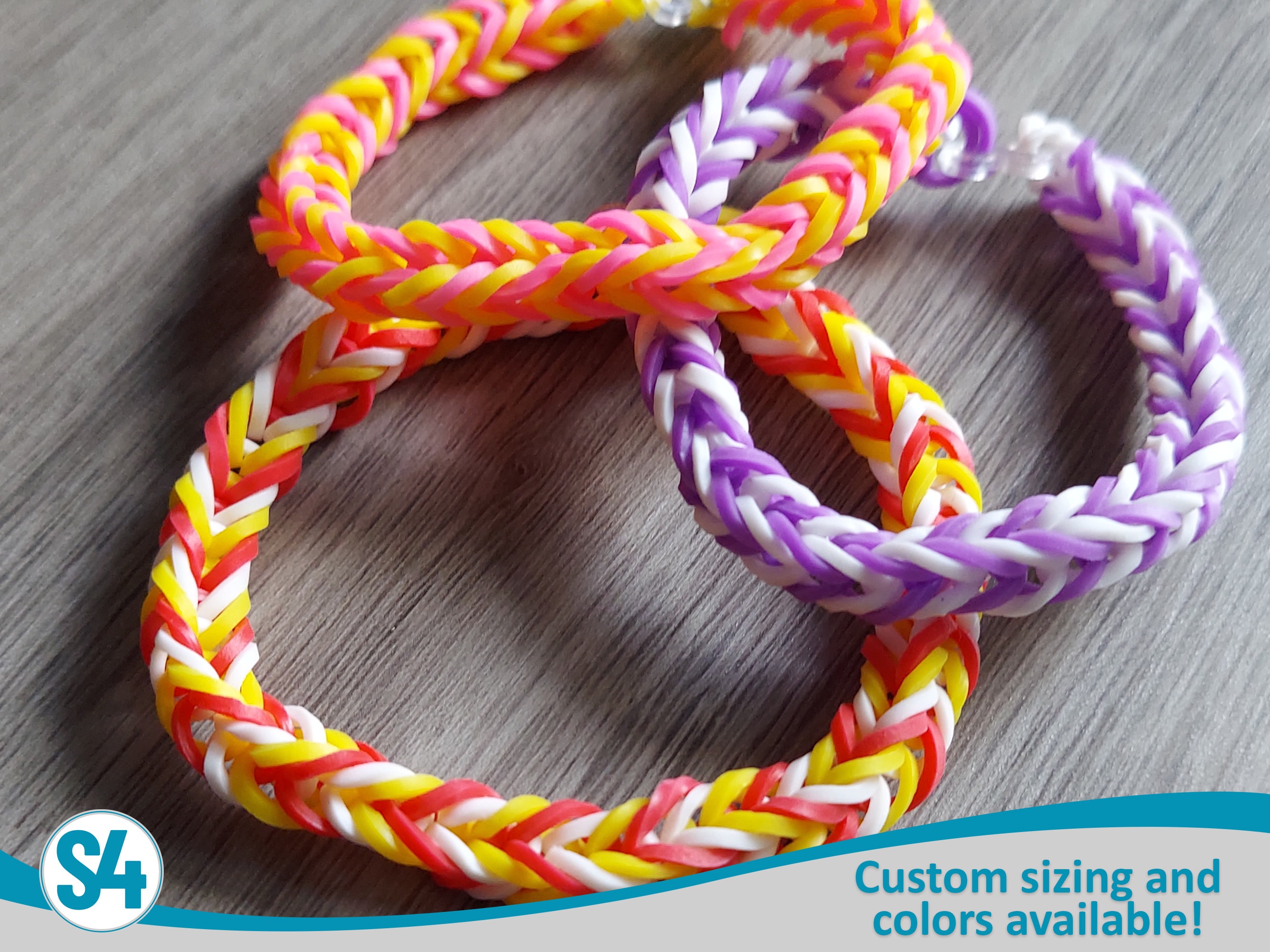 Orange/Pink Sparkle Rubber Band Loom Bracelet