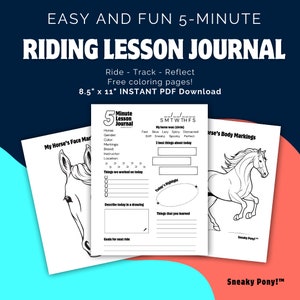 Horse Riding Lesson Journal and Coloring Pages - Printable PDF - Perfect introduction to Journaling!