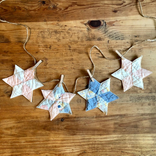 Handmade Vintage Quilt Star Garland, Girls Room Garland, Baby Girl Garland, Vintage Girls Room