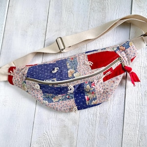 Large Vintage Hand Tied Quilt Crossbody Bag, Patchwork Purse