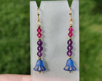 Bi Pride Amethyst, Crystal, and Czech Glass Flower Earrings