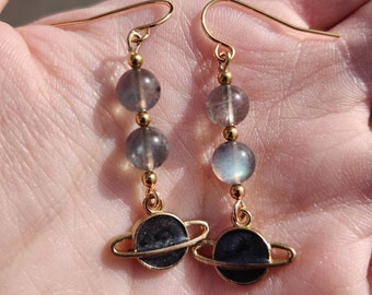 Labradorite Planet Charm Earrings