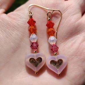 Lesbian Pride Czech Glass Heart and Crystal Earrings
