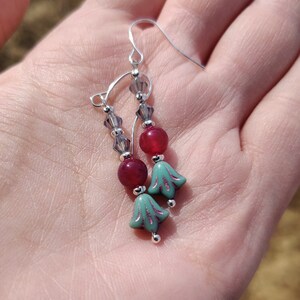Czech Glass Lily, Agate, and Crystal Earrings