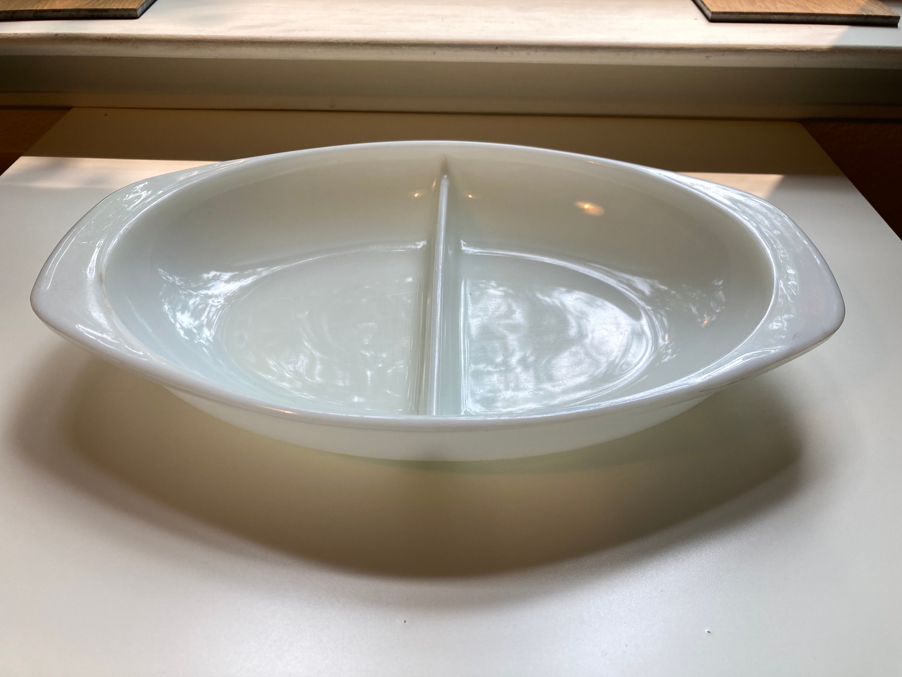 Vintage Pyrex Milk Glass Oval Divided Casserole Dish 1 1/2 Quart - #1063