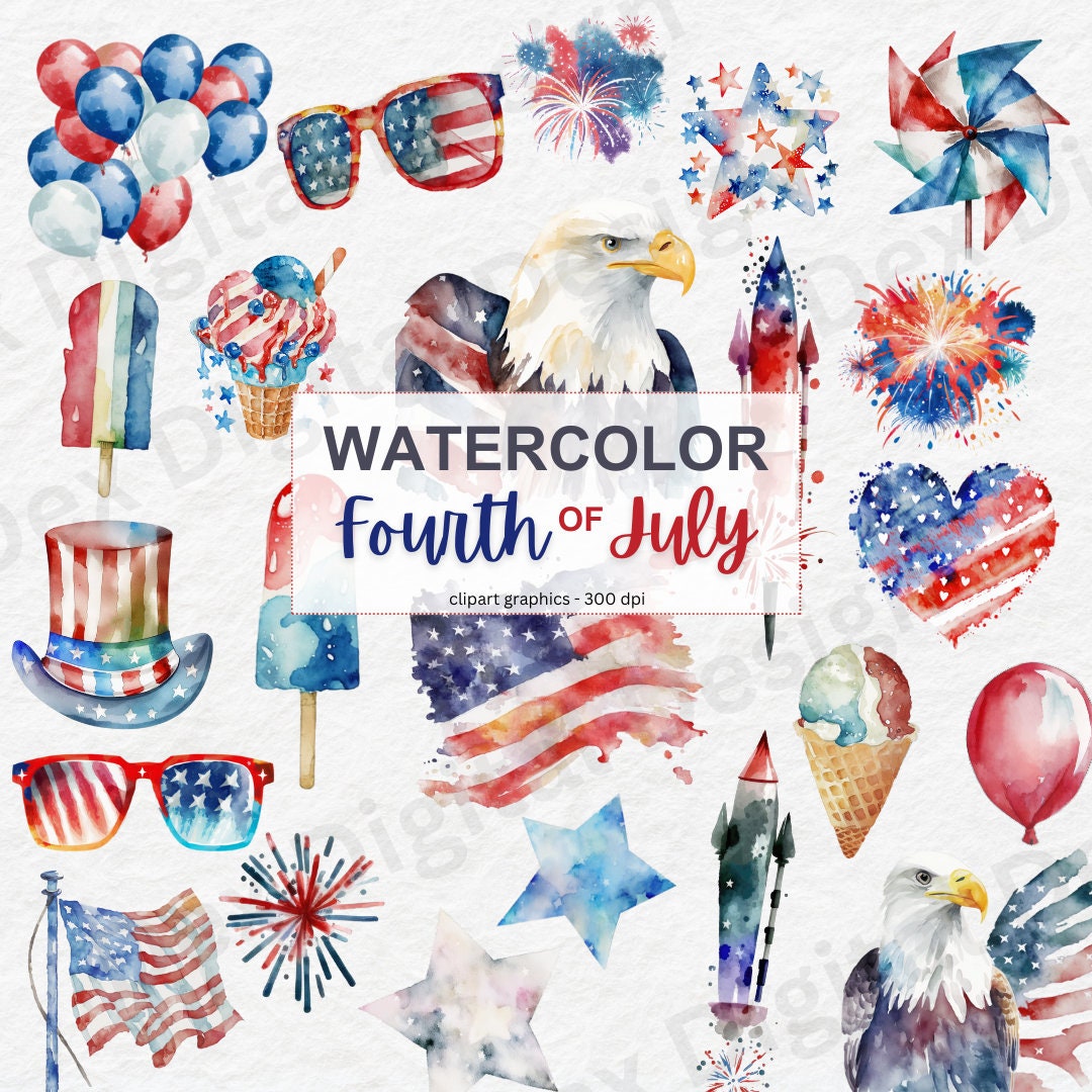 Watercolor 4th of July - Independence Day Clipart, Digital PNG Graphics ...